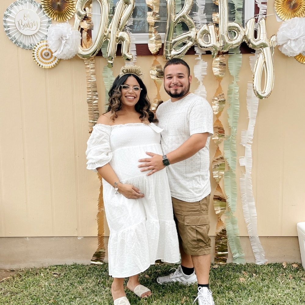 White Peasant style maternity dress